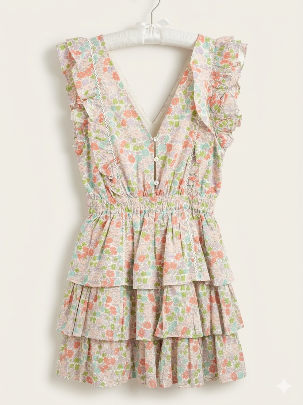 Floral Ruffle Tiered Mini Dress in Pastel Floral